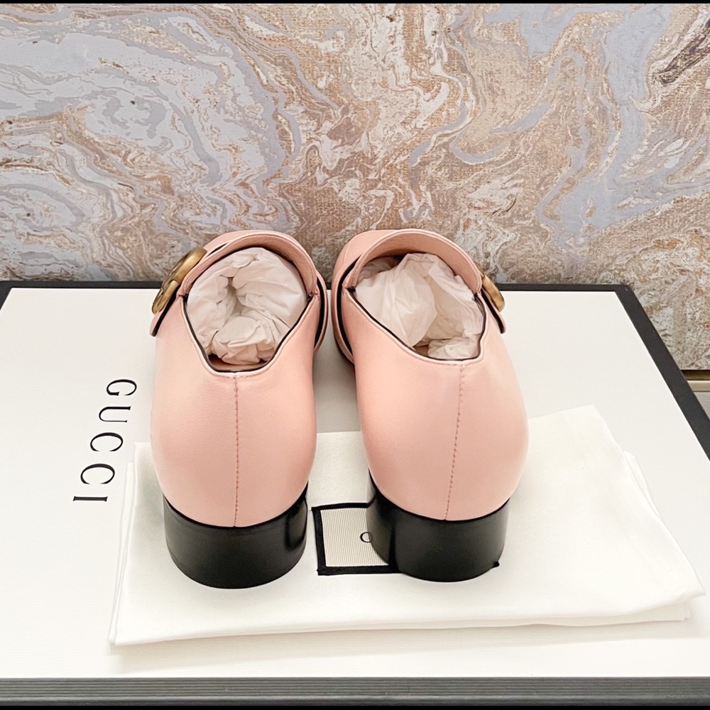 New! Gucci GG Marmont Malaga Kid Pink Leather Womens Loafers - Picture 3 of 10
